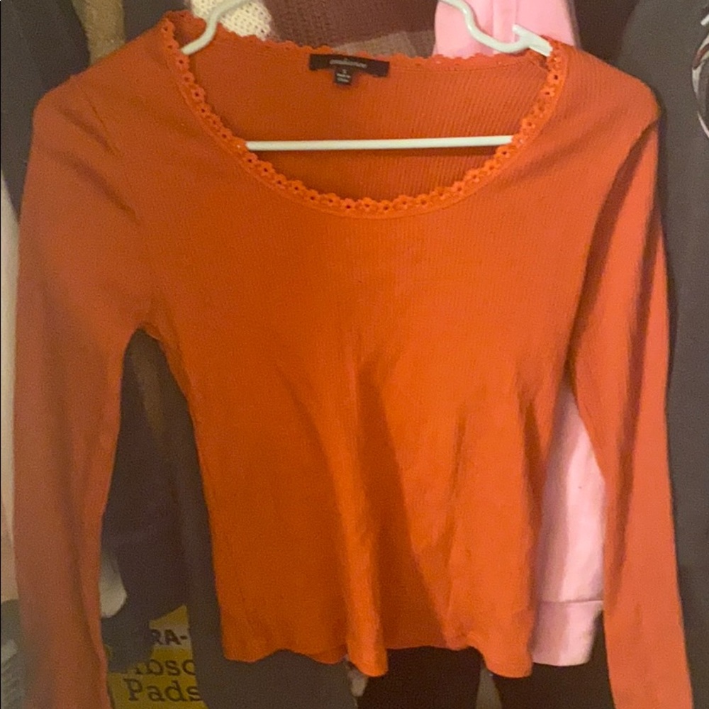 dark orange ruffled long sleeve